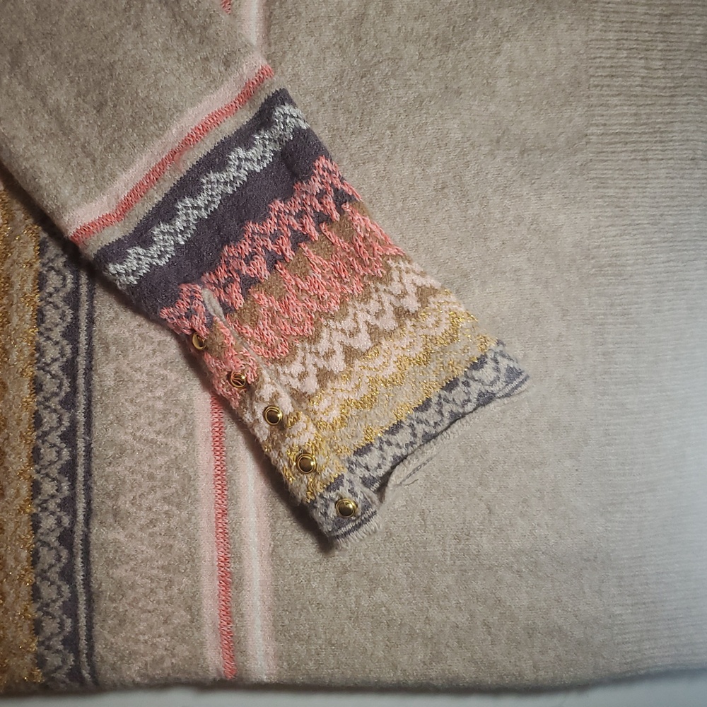 Anthropologie Ett:Twa Fargo Fair Isle Sweater Alpaca Blend Mock Neck Striped Tan - Picture 13 of 13